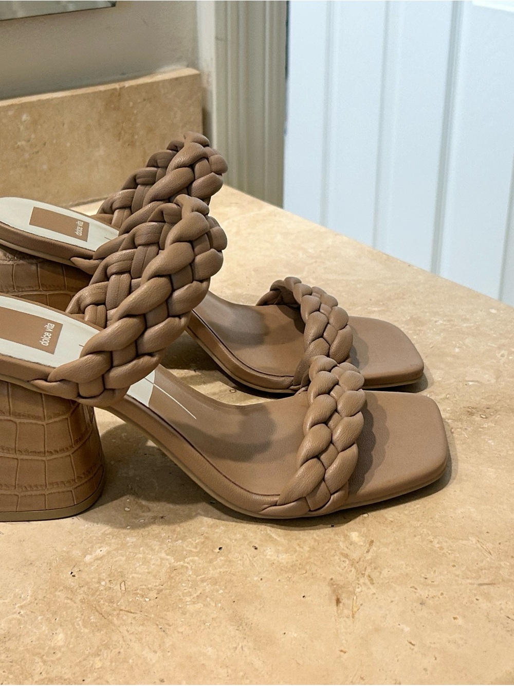 Dolce Vita Braided Double-Strap Block Heel Sandals - Taupe
